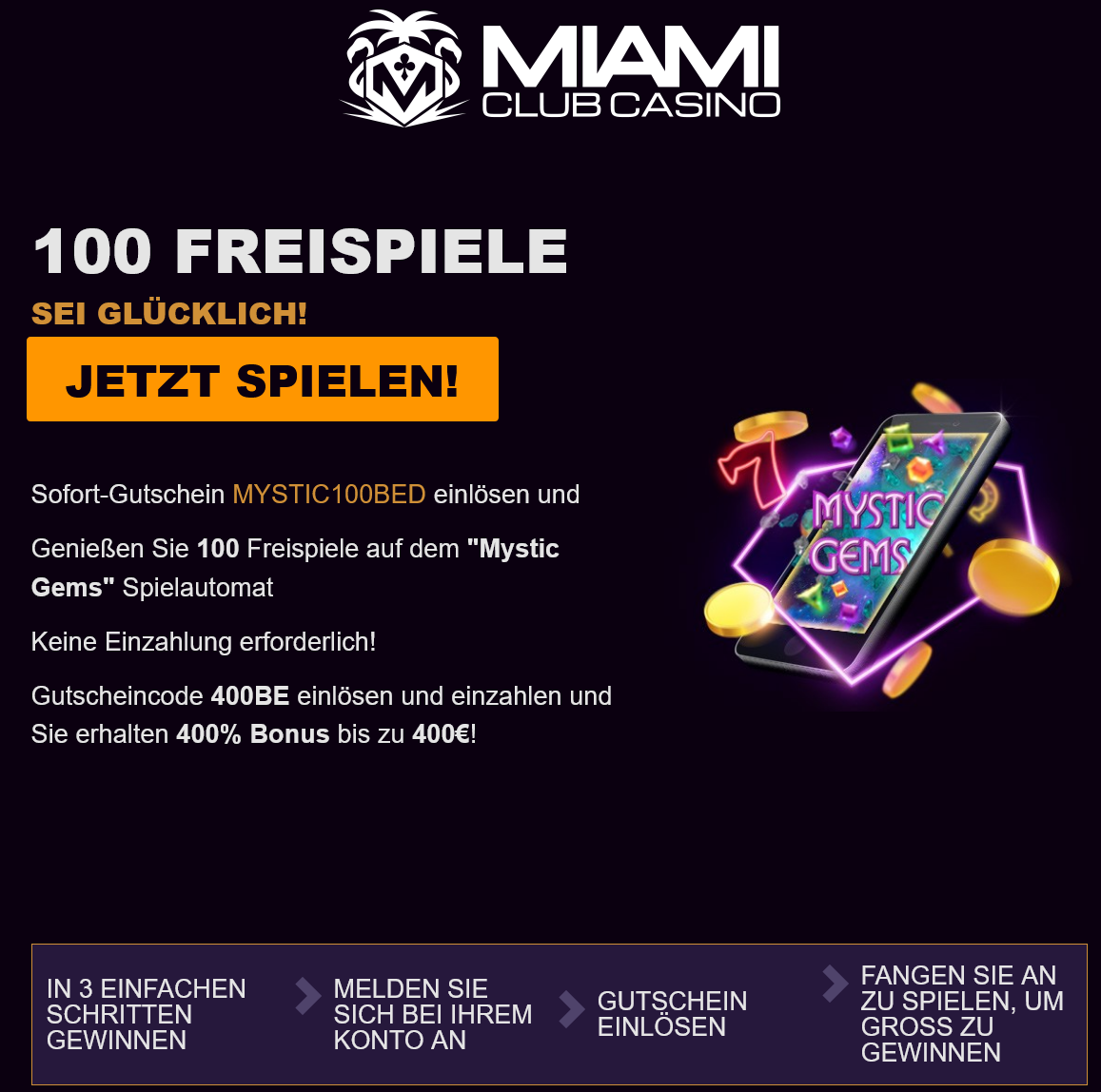 Miami
Club 100 Free
Spins Miami
Club 100 Free
Spins